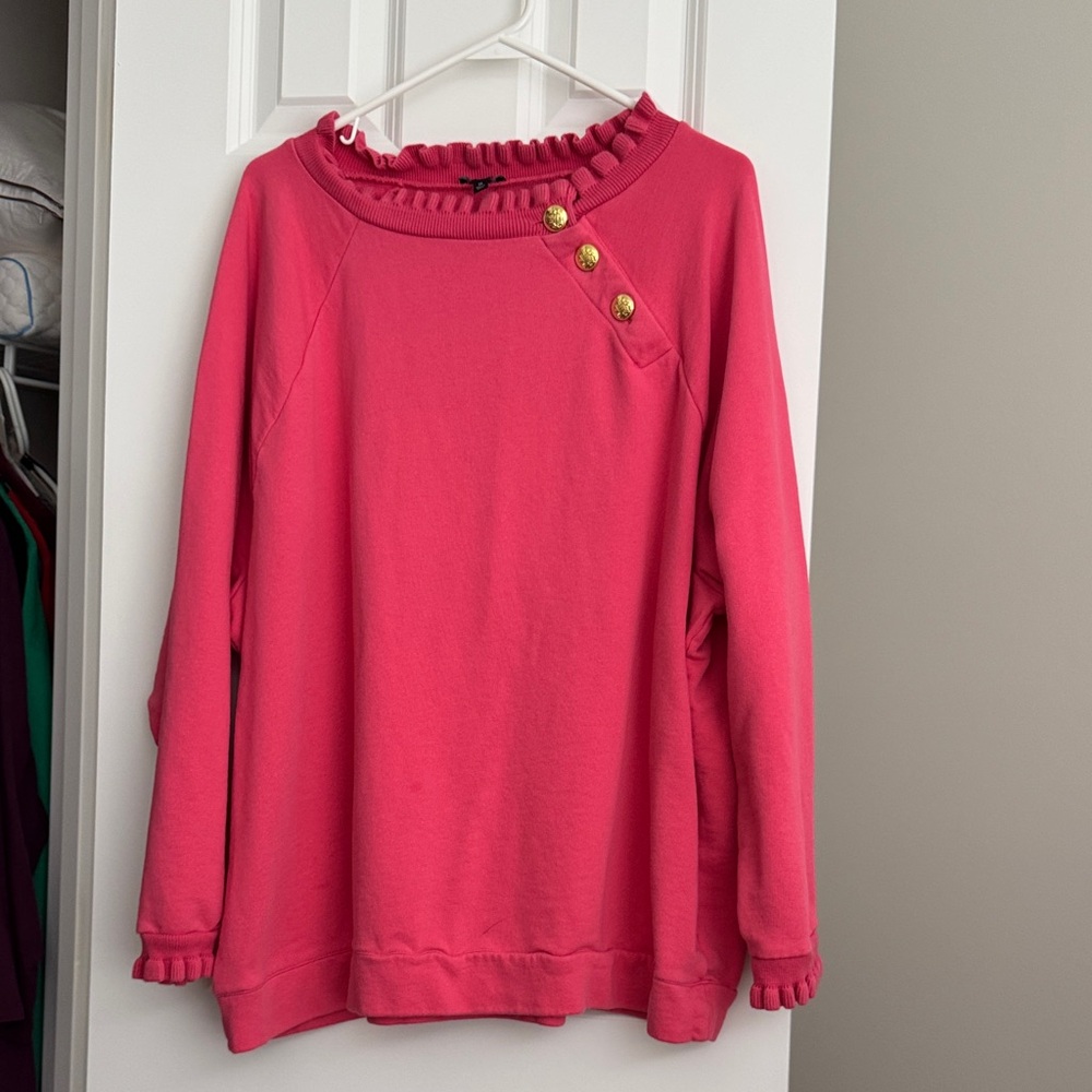 Talbots Vibrant Pink Ruffle Knit Top